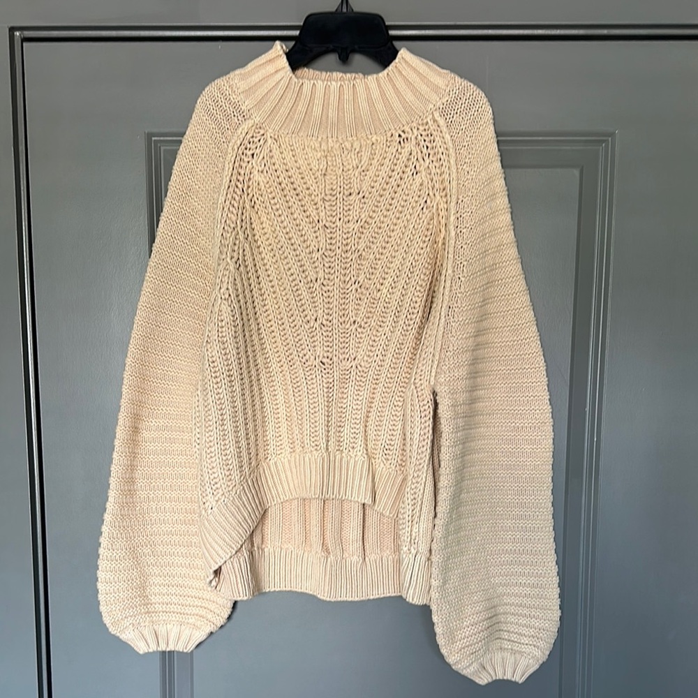 Magnolia Cream Cowl Neck Sweater with Balloon Sleeves